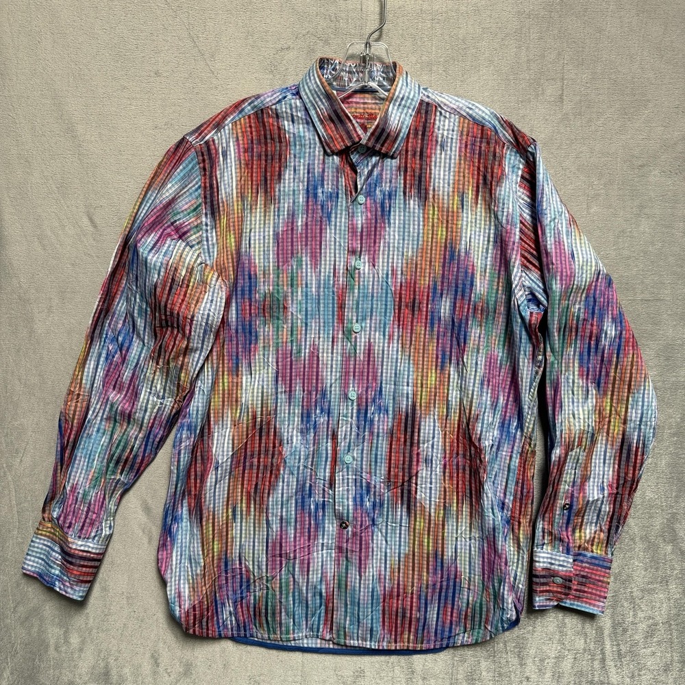 Visconti Black Shirt Mens Medium Multicolor Stripe Long Sleeve Button Up Casual‎